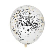 6 Ballons En Latex Confettis Happy Birthday Argent Et Or 30 Cm - Coloré - Taille: Taille Unique