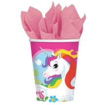 8 Gobelets En Carton Licorne Arc-en-ciel 250 Ml - Thème: Animaux Et Petites Bêtes - Couleur: Rose - Taille: Taille Unique