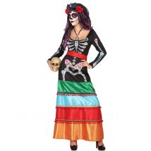Déguisement Mexicaine Coloré Long Femme Dia De Los Muertos - Thème: Magie Et Horreur - Couleur: Coloré - Taille: M / L