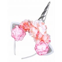 Serre-tête Licorne Avec Pivoines Roses Adulte - Thème: Humour - Couleur: Rose - Taille: Taille Unique