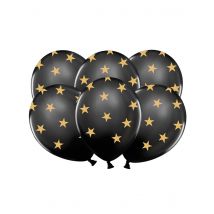 6 Ballons En Latex Noirs Étoiles Dorées 30 Cm - Thème: Étoile - Couleur: Noir - Taille: Taille Unique