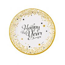 8 Assiettes En Carton Happy New Year Doré 23 Cm - Doré - Taille: Taille Unique