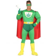 Déguisement humoristique super héros feuille de cannabis adulte