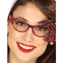 Lunettes Années 50 Avec Noeud Rouge Femme - Thème: Années 40/50 : Rock - Couleur: Noir - Taille: Taille Unique