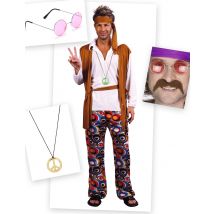 Pack Déguisement Hippie Homme - Thème: Fête À La Plage - Couleur: Coloré - Taille: Taille Unique