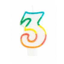 Bougie D'anniversaire Chiffre 3 7,5 Cm - Thème: Anniversaire - Couleur: Coloré - Taille: Taille Unique