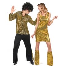Déguisement De Couple Disco Sequins Or Adultes - Thème: Années 60'/70' - Couleur: Doré - Taille: Taille Unique