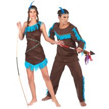 Déguisement De Couple Indien Et Indienne Marron Adultes - Thème: Western - Couleur: Bleu - Taille: Taille Unique