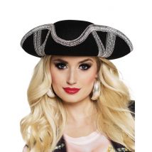 Chapeau Pirate Bordure Argentée Adulte - Thème: Pirates - Couleur: Noir - Taille: Taille Unique