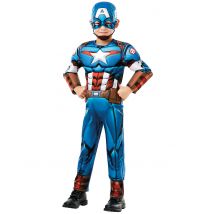 Déguisement Luxe Captain America Série Animée Garçon - Thème: Personnages - Couleur: Bleu - Taille: 5 à 6 ans (110 à 116 cm)