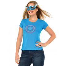 T-shirt À Strass Et Masque American Dream Captain America Femme - Thème: Personnages - Couleur: Coloré - Taille: Small