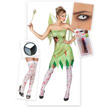 Pack Déguisement Fée Verte Ensanglantée Femme Halloween - Thème: Magie Et Horreur - Couleur: Rouge - Taille: Taille Unique