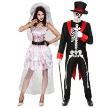 Déguisement De Couple Mariés Gothiques Halloween - Thème: Magie Et Horreur - Couleur: Argenté / gris - Taille: Taille Unique