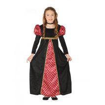 Déguisement dame médieval noir et rouge fille
