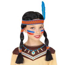 Perruque Indienne Avec Bandeau Et Plume Enfant - Thème: Western - Couleur: Noir - Taille: Taille Unique