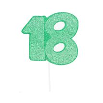 Maxi taarttopper karton cijfer 18 groen glitter 31 cm voor taart