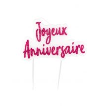 Bougie Sur Pique Joyeux Anniversaire Fuschia Pailletée 8 X 5 Cm - Rose - Taille: Taille Unique