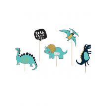 5 Cake Toppers En Carton Dinosaures Bleus 10,5 - 20 Cm - Thème: Animaux Et Petites Bêtes - Couleur: Bleu - Taille: Taille Unique