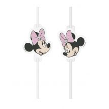 4 Pailles médaillon en carton visage Minnie