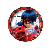 8 Assiettes En Carton Miraculous Ladybug 23 Cm - Thème: Héros Et Super Méchants - Couleur: Rouge - Taille: Taille Unique