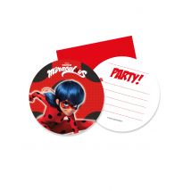 6 Cartons d'invitation avec enveloppes Miraculous Ladybug