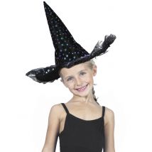 Chapeau Sorcière Étoiles Irisées Luxe Enfant - Thème: Magie Et Horreur - Couleur: Noir - Taille: Taille Unique