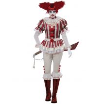 Déguisement Clown Psycho Rayé Luxe Femme - Thème: Magie Et Horreur - Couleur: Blanc - Taille: XS (36/38)