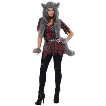 Déguisement Loup Garou Luxe Femme - Thème: Animaux Et Petites Bêtes - Couleur: Argenté / gris - Taille: XS (36/38)