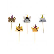 5 Bougies Sur Pic Animaux Sauvages 2,5 X 2,5 Cm - Thème: Animaux Et Petites Bêtes - Couleur: Coloré - Taille: Taille Unique