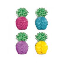 8 Mini Centres De Table En Papier Ananas Multicolores 12 Cm - Thème: Hawaï - Couleur: Coloré - Taille: Taille Unique