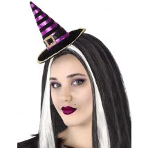 Serre-tête Mini Chapeau De Sorcière Rayé Noir Et Violet Adulte - Thème: Magie Et Horreur - Couleur: Violet - Taille: Taille Unique