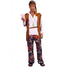 Déguisement grande taille hippie marron et blanc homme