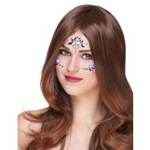 Bijoux Pour Visage Adhésifs Lunaire - Thème: Strass Et Paillettes - Couleur: Bleu - Taille: Taille Unique