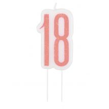 Bougie D'anniversaire Sur Pic 18 Ans Rose Pailleté 7 Cm - Thème: Anniversaire - Couleur: Rose - Taille: Taille Unique