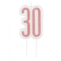 Bougie D'anniversaire Sur Pic 30 Ans Rose Pailleté 7 Cm - Thème: Anniversaire - Couleur: Rose - Taille: Taille Unique