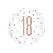 Ballon en aluminium 18 blanc et rose pailleté 45 cm