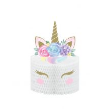 Centre De Table En Papier Alvéolé Licorne Féerique Blanc 19 X 30 Cm - Thème: Mondes Féeriques - Couleur: Blanc - Taille: Taille Unique
