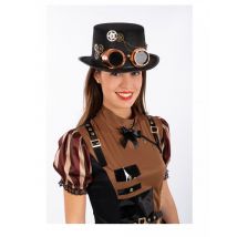 Chapeau Haut De Forme Steampunk En Feutre Avec Lunettes Adulte - Thème: Steampunk - Couleur: Coloré - Taille: Taille Unique