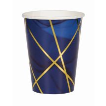 8 Gobelets En Carton Marbre Bleus Et Dorés 354 Ml - Taille: Taille Unique