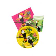 Kit Vaisselle Jetable Toucan 24 Pièces - Thème: Fête À La Plage - Couleur: Multicolore - Taille: Taille Unique