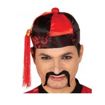 Chapeau Mandarin Rouge Et Noir Homme - Thème: Peuples Du Monde - Couleur: Multicolore - Taille: Taille Unique