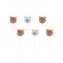 6 Bougies D'anniversaire Petits Ours Bruns Et Blancs 3 Cm - Thème: Animaux Et Petites Bêtes - Couleur: Blanc - Taille: Taille Unique