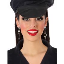 Boucles D'oreille À Clips Menottes Policier Adulte - Thème: Uniforme - Couleur: Argenté / gris - Taille: Taille Unique