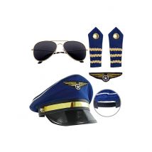 Kit Pilote D'avion Adulte - Thème: Uniforme - Couleur: Bleu - Taille: Taille Unique