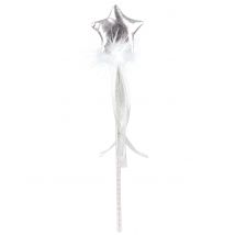 Baguette Fée Argent Fille - Thème: Anges - Couleur: Argenté / gris - Taille: Taille Unique