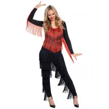 Body Charleston Rouge Et Noir À Franges Femme - Thème: Années 20'/30' - Couleur: Noir - Taille: XS / S