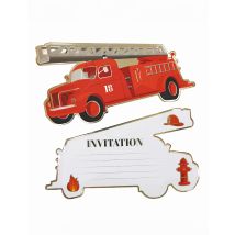 8 Cartes d'invitation camion de pompier 17 x 9,5 cm