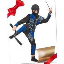 Coffret cadeau déguisement ninja bleu avec accessoires enfant