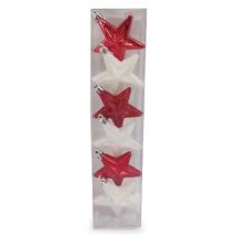 6 Suspensions Pour Sapin Étoiles Blanches Et Rouges 6 Cm - Taille: Taille Unique