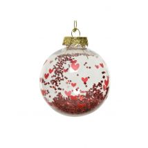 Boule De Noël Transparente Avec Cœurs Rouges Et Confettis 8 Cm - Taille: Taille Unique